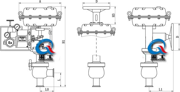 ZTRS气动卫生级调节阀、气动薄膜卫生级调节阀 (外形尺寸图)